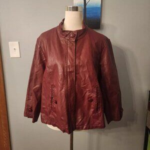 Worthington Faux Leather Short Jacket Dark Red Zipper Size X-Large